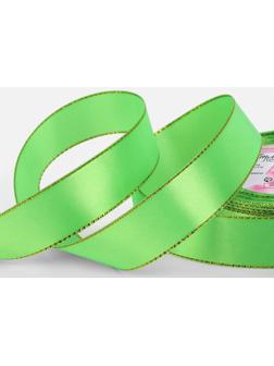 Лента атласная, с золотым люрексом, 25 мм, 23±1 м, ярко-зелёная №137