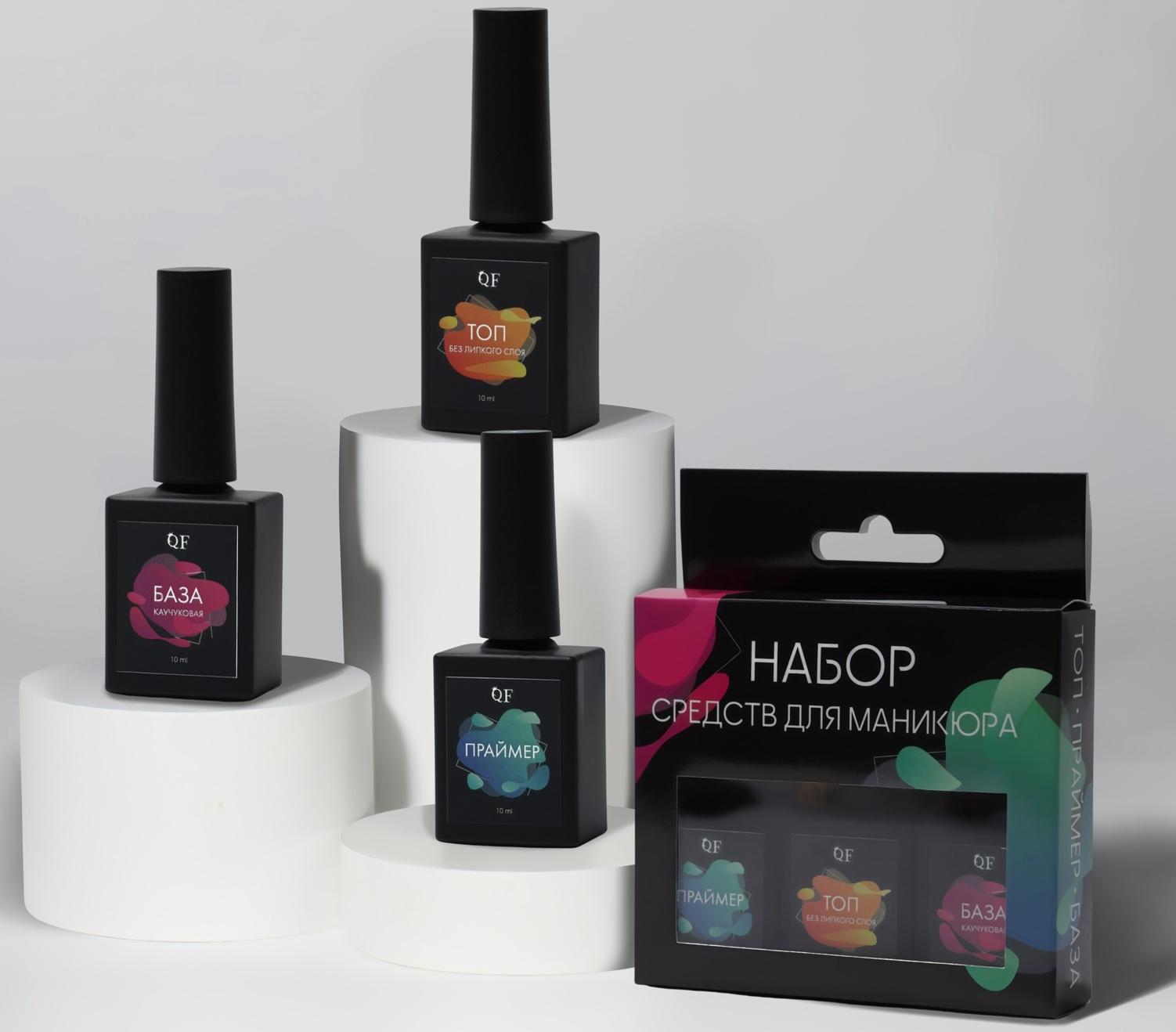 Набор для ногтей, 3 средства: праймер, база, топ, 10 мл, прозрачный