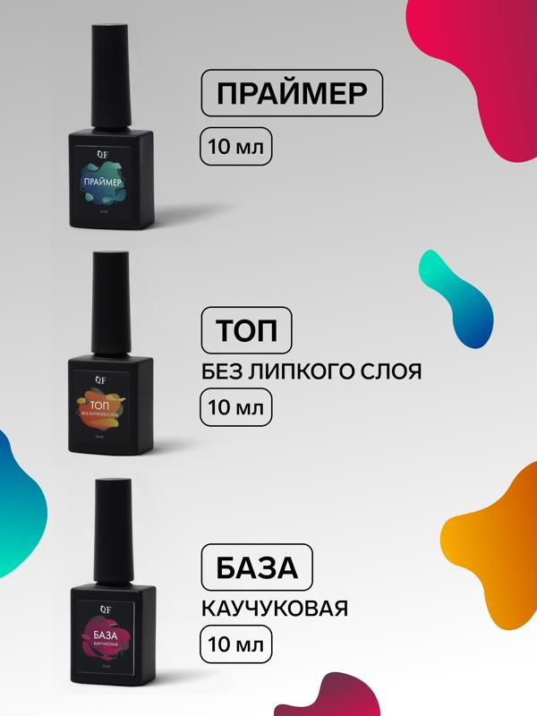 Набор для ногтей, 3 средства: праймер, база, топ, 10 мл, прозрачный