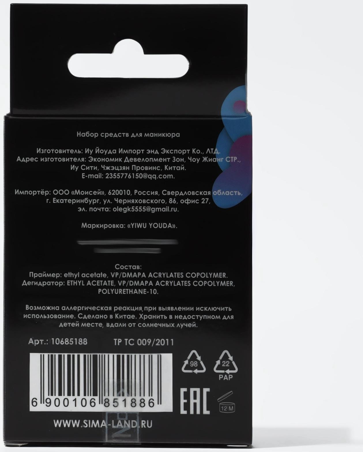 Набор для маникюра, 2 средства: праймер, дегидратор, 10 мл