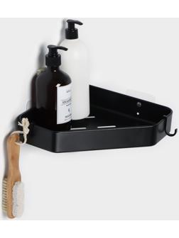 Полка для ванной Stölz, угловая с крючками, чёрная