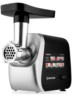 Мясорубка BRAYER 1608BR, электрическая, 2000 Вт, реверс, 3 диска, 4 насадки, 2 кг/мин