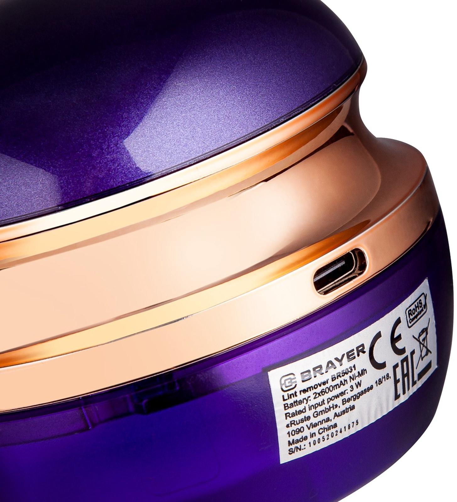 Машинка для удаления катышков BRAYER 5031BR, 3 Вт, TypeC, съёмный резерв для катышков, фиолетовая