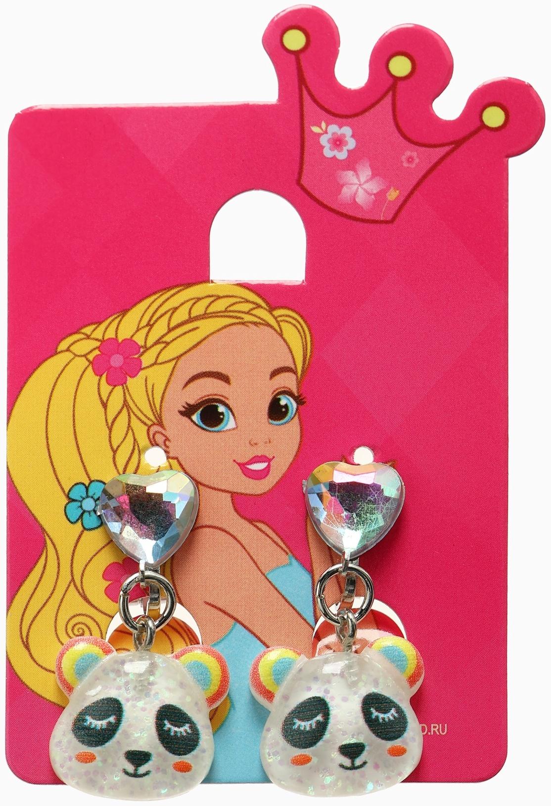 Серьги-клипсы детские «Выбражулька» панда с сердцем кристалл, цветные