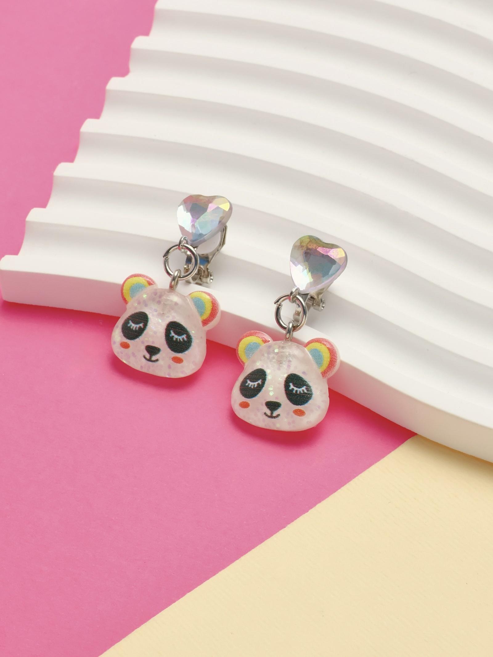 Серьги-клипсы детские «Выбражулька» панда с сердцем кристалл, цветные