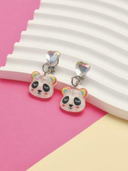 Серьги-клипсы детские «Выбражулька» панда с сердцем кристалл, цветные