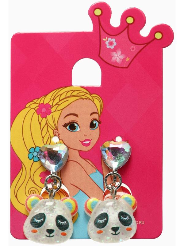 Серьги-клипсы детские «Выбражулька» панда с сердцем кристалл, цветные