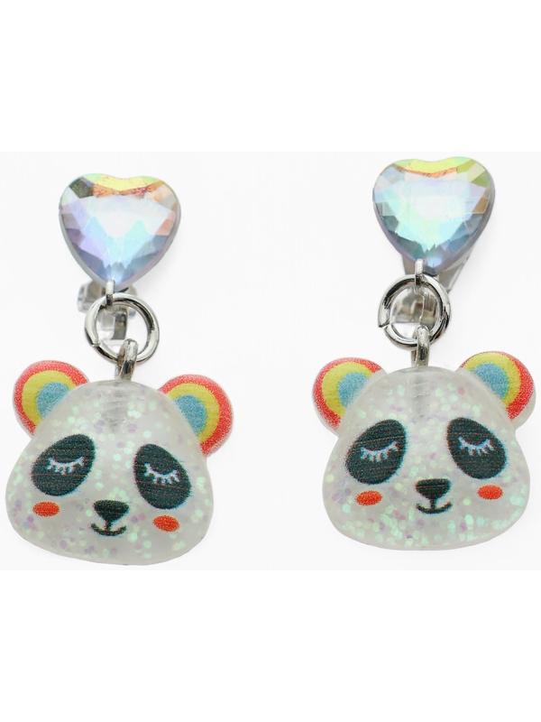 Серьги-клипсы детские «Выбражулька» панда с сердцем кристалл, цветные