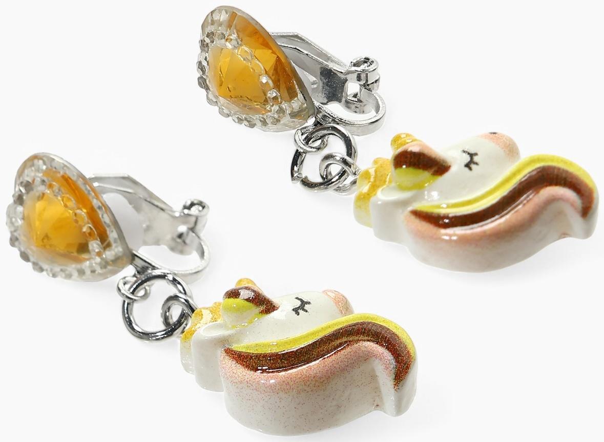 Серьги-клипсы детские «Выбражулька» единорог драгоценность с сердцем кристалл, жёлто-белые