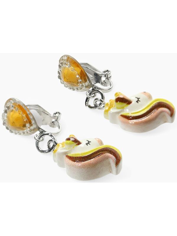 Серьги-клипсы детские «Выбражулька» единорог драгоценность с сердцем кристалл, жёлто-белые