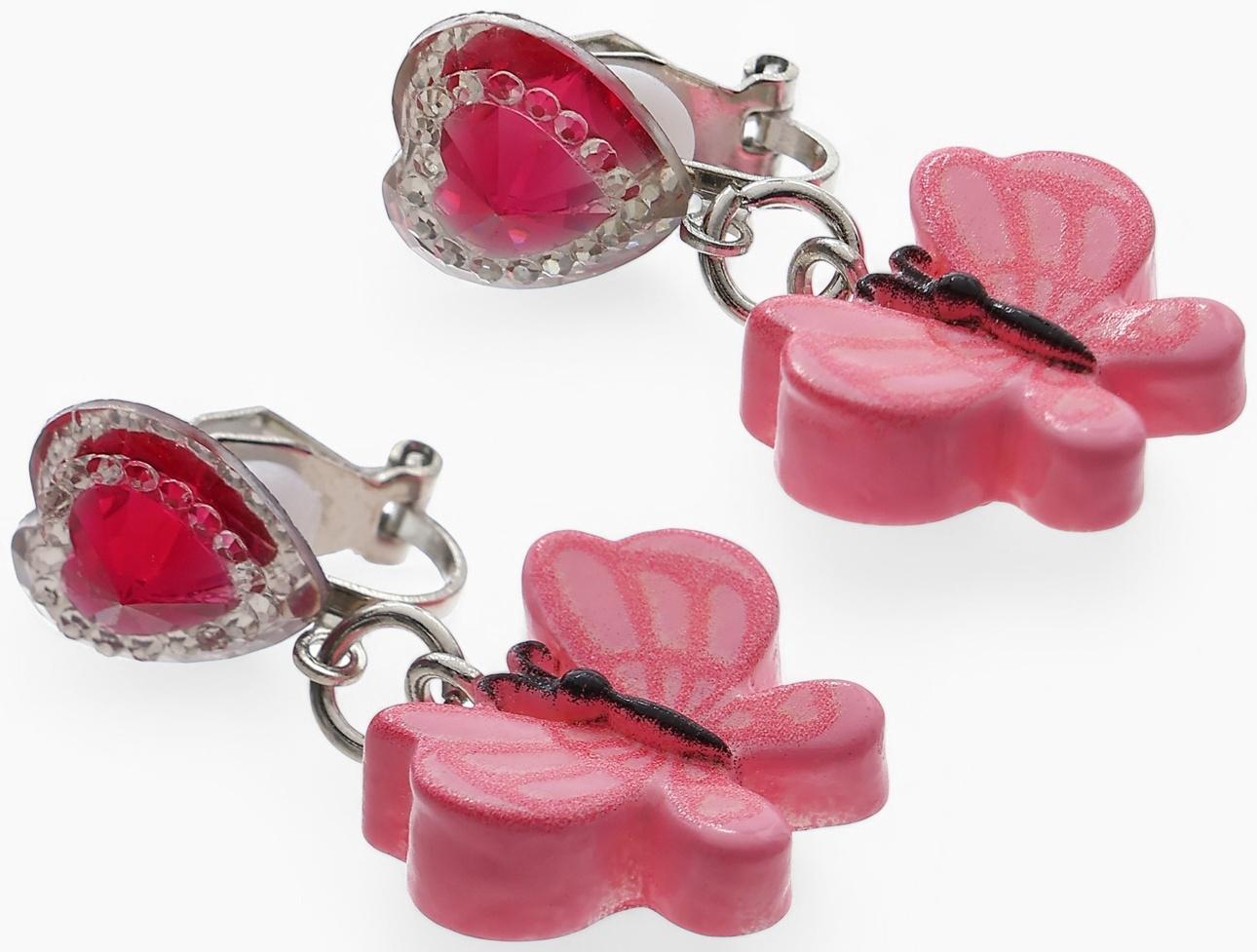 Серьги-клипсы детские «Выбражулька» бабочка драгоценность с сердцем кристалл, розовые