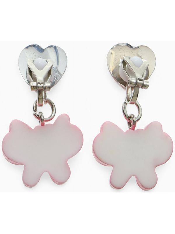 Серьги-клипсы детские «Выбражулька» бабочка драгоценность с сердцем кристалл, розовые