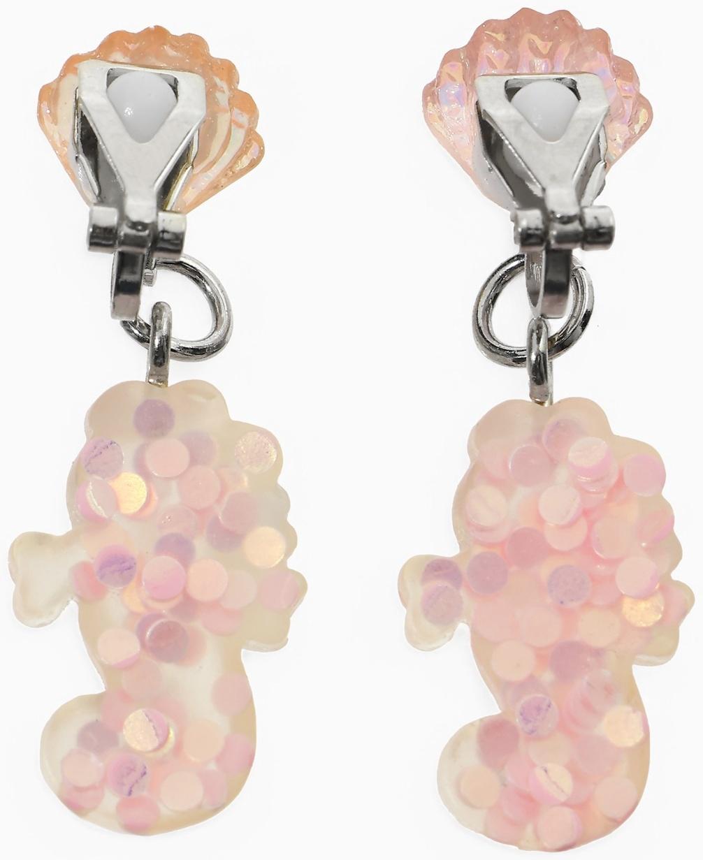 Серьги-клипсы детские «Выбражулька» морской конек с ракушкой перламутр, розово-белые