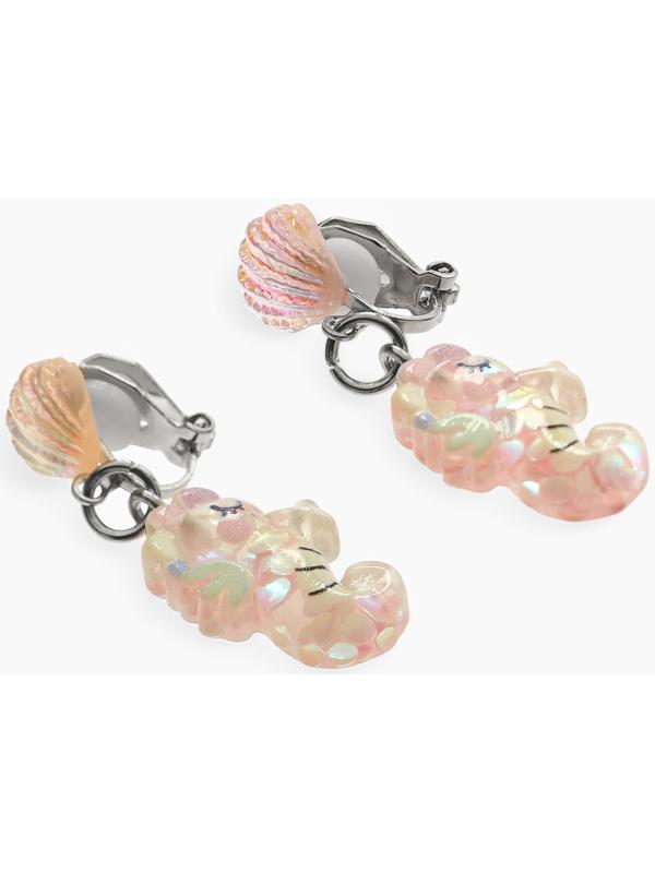 Серьги-клипсы детские «Выбражулька» морской конек с ракушкой перламутр, розово-белые