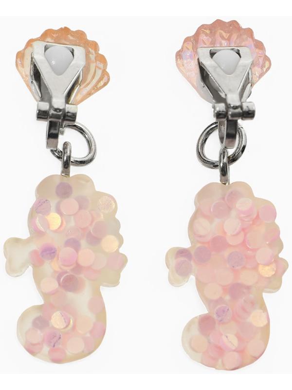 Серьги-клипсы детские «Выбражулька» морской конек с ракушкой перламутр, розово-белые