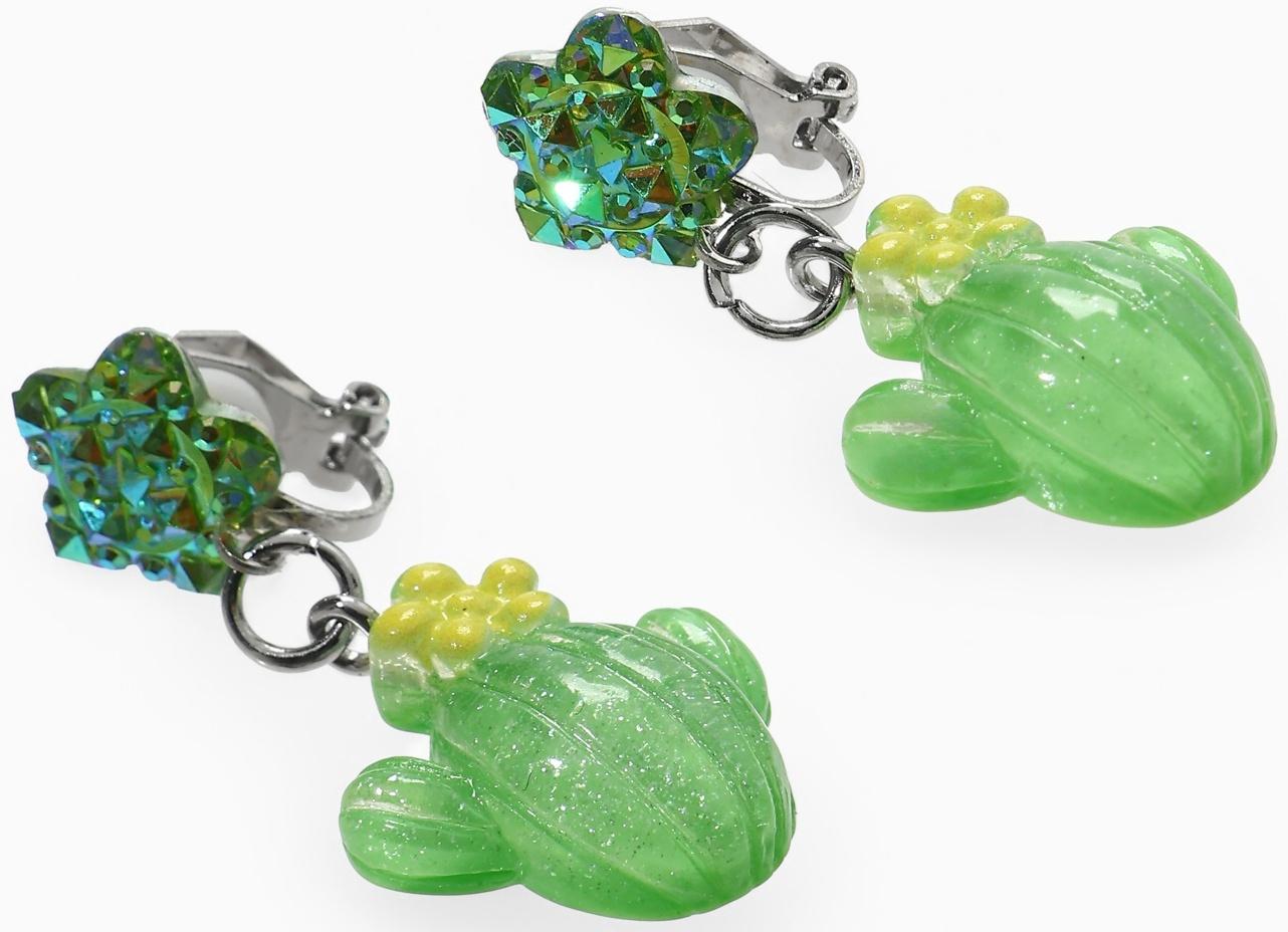 Серьги-клипсы детские «Выбражулька» кактус с звездой кристалл, зелёные