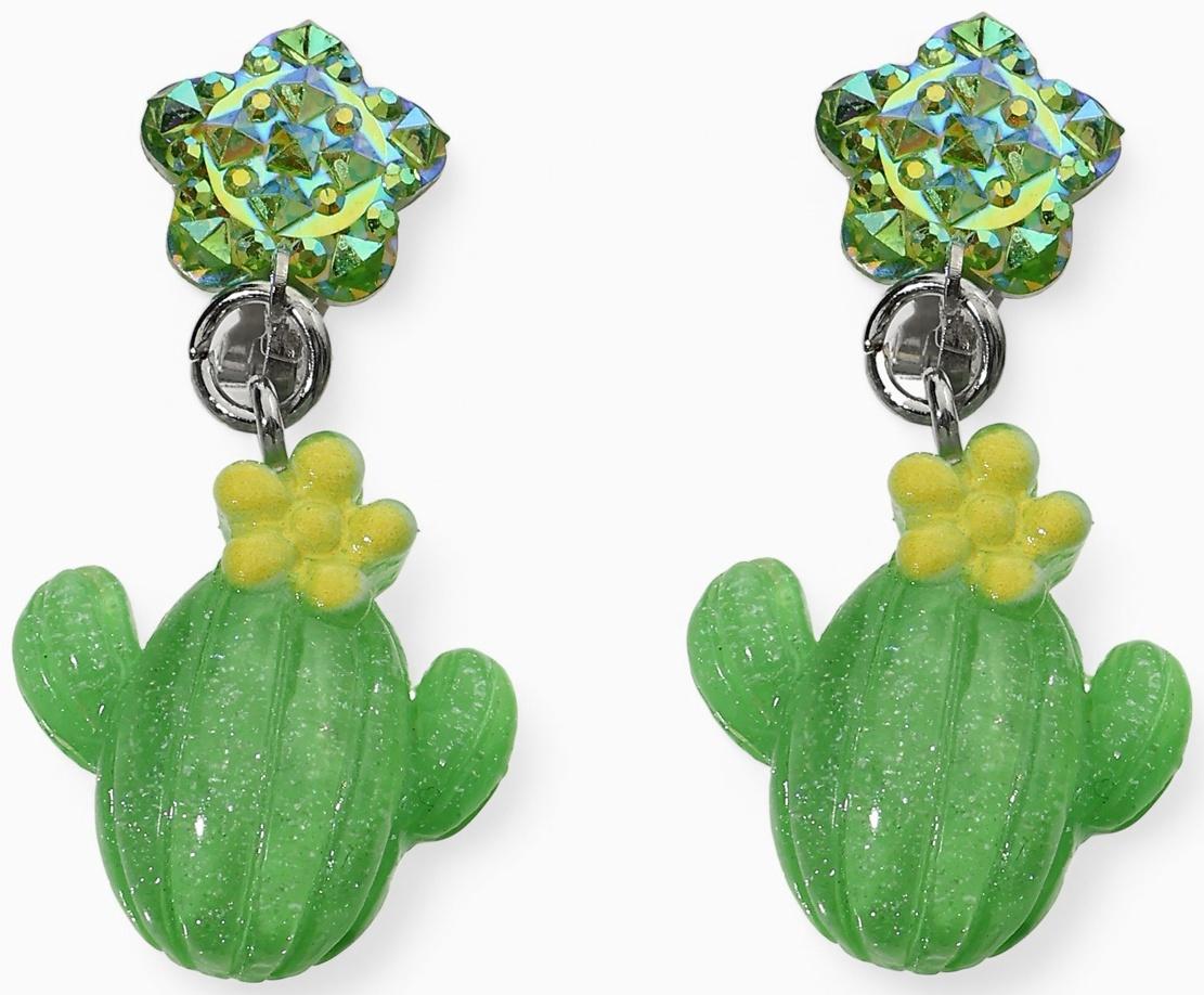 Серьги-клипсы детские «Выбражулька» кактус с звездой кристалл, зелёные
