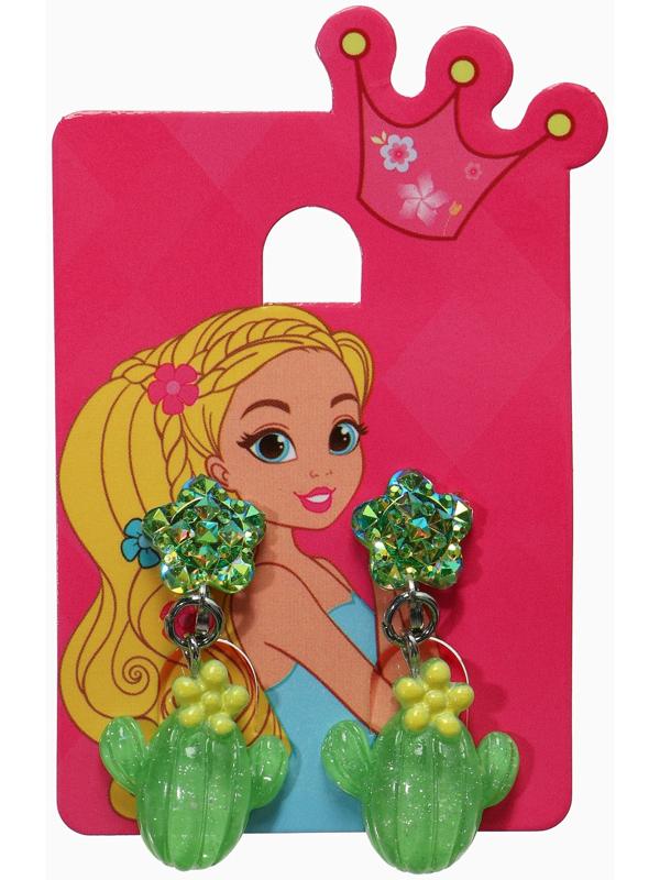 Серьги-клипсы детские «Выбражулька» кактус с звездой кристалл, зелёные