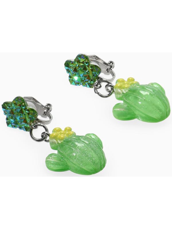 Серьги-клипсы детские «Выбражулька» кактус с звездой кристалл, зелёные