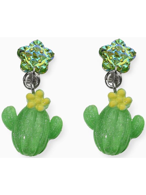 Серьги-клипсы детские «Выбражулька» кактус с звездой кристалл, зелёные