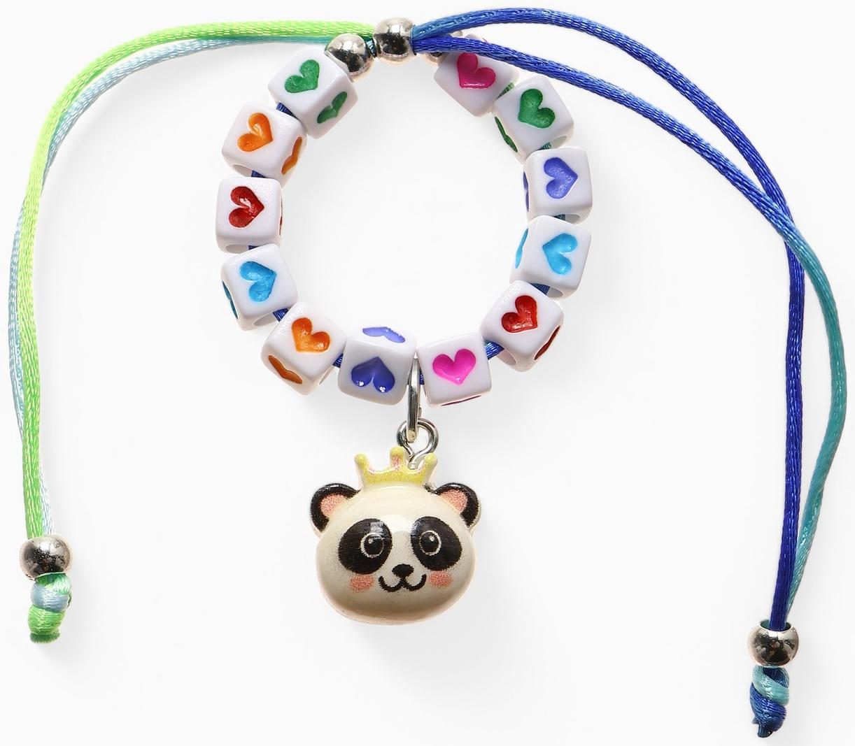Браслет детский «Выбражулька» на затяжке, панда с бусинами, цветной