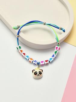 Браслет детский «Выбражулька» на затяжке, панда с бусинами, цветной