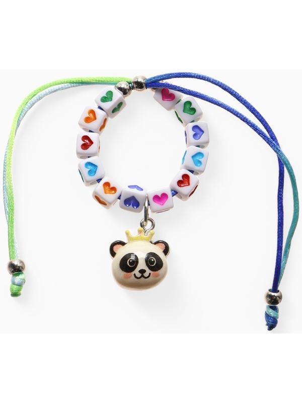 Браслет детский «Выбражулька» на затяжке, панда с бусинами, цветной