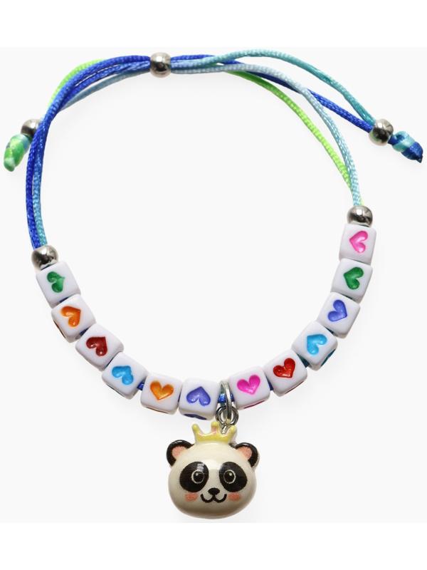 Браслет детский «Выбражулька» на затяжке, панда с бусинами, цветной