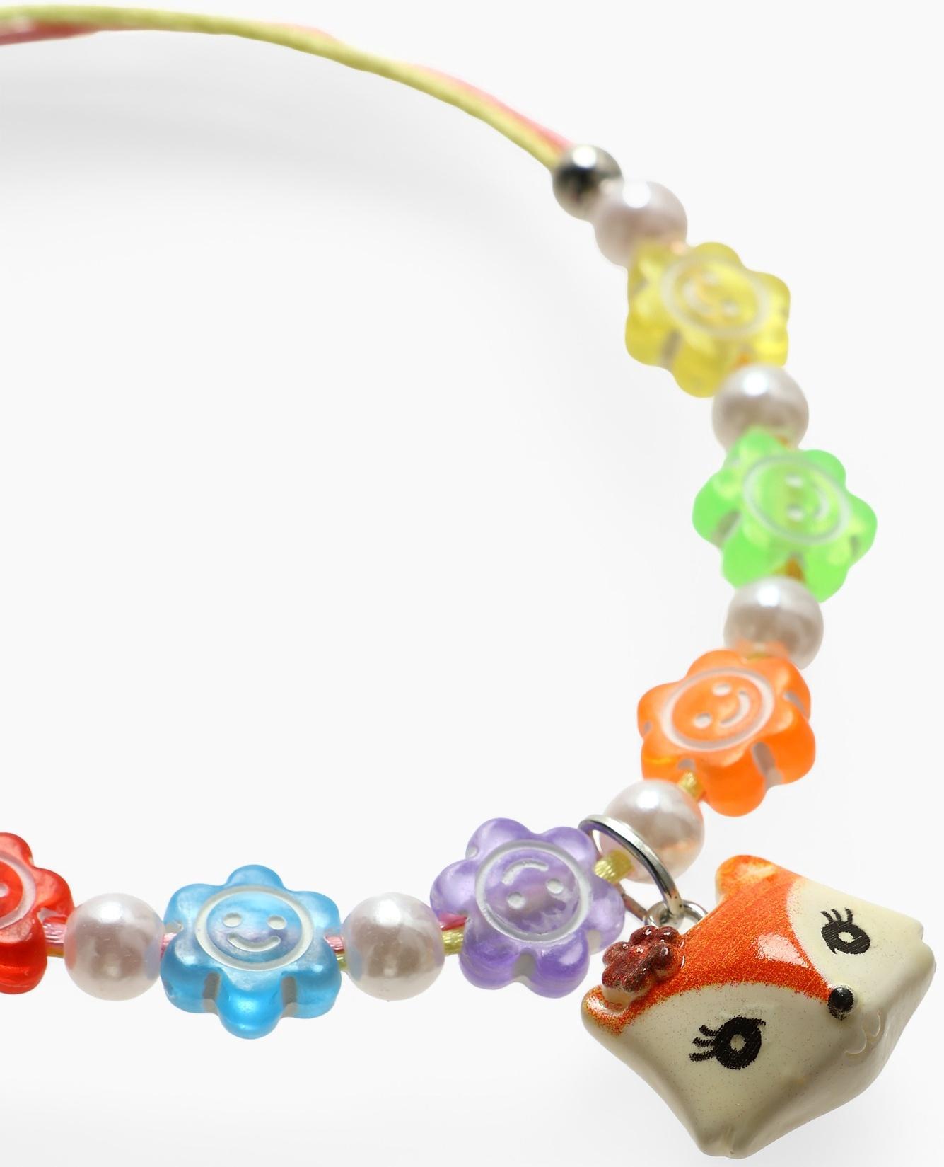 Браслет детский «Выбражулька» на затяжке, лиса с бусинами смайлы, цветной