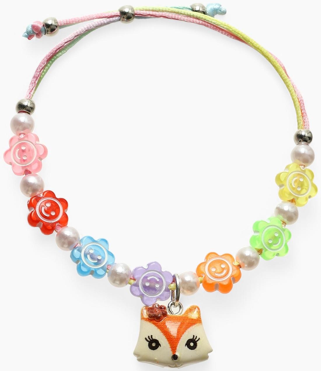 Браслет детский «Выбражулька» на затяжке, лиса с бусинами смайлы, цветной