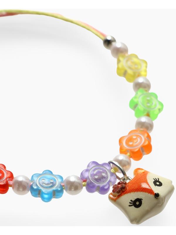 Браслет детский «Выбражулька» на затяжке, лиса с бусинами смайлы, цветной