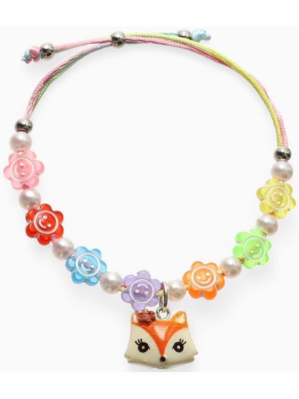 Браслет детский «Выбражулька» на затяжке, лиса с бусинами смайлы, цветной