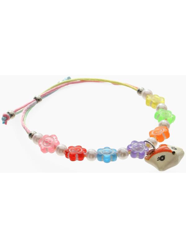 Браслет детский «Выбражулька» на затяжке, лиса с бусинами смайлы, цветной