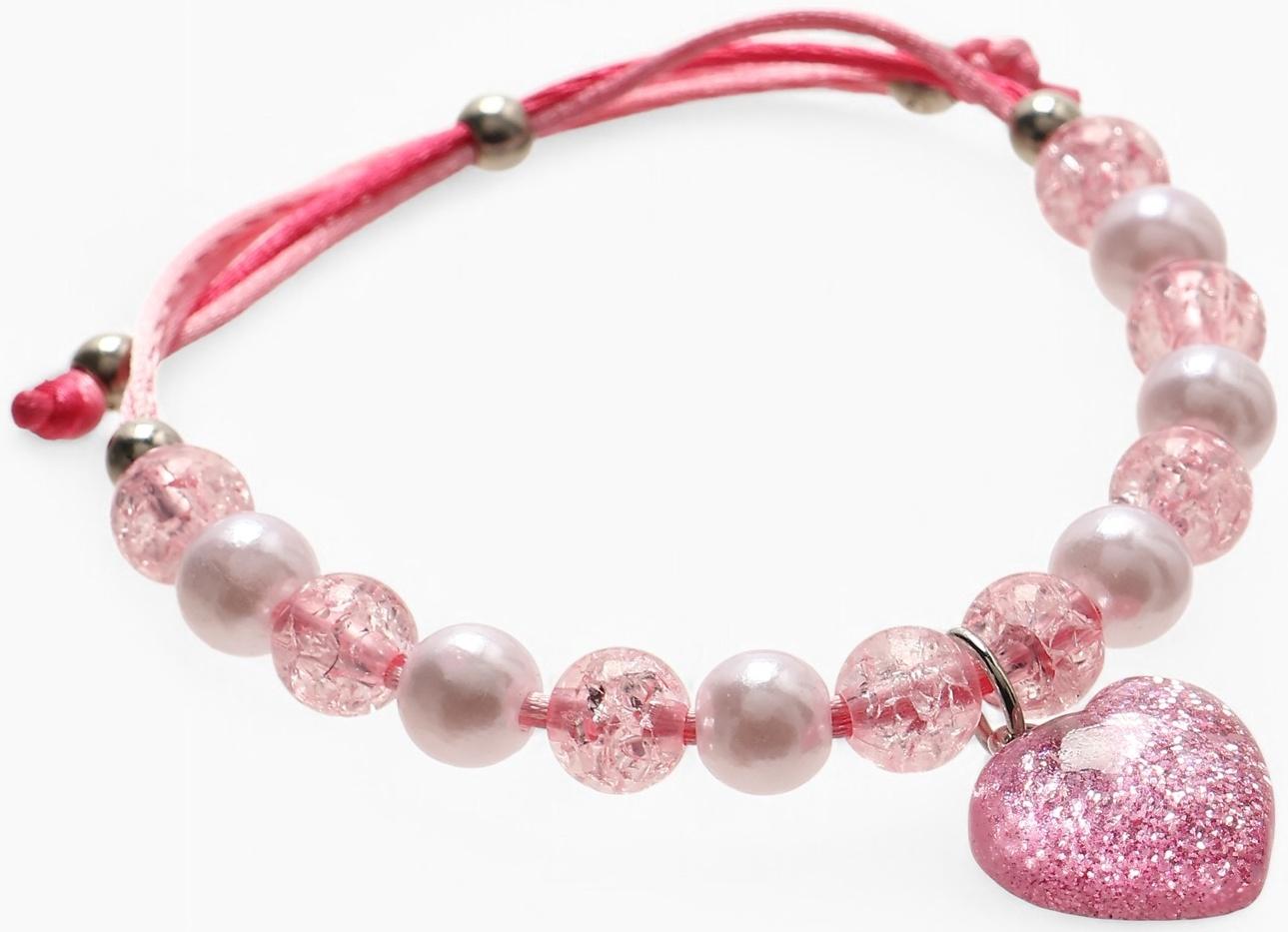 Браслет детский «Выбражулька» на затяжке, сердце с бусинами, розовый
