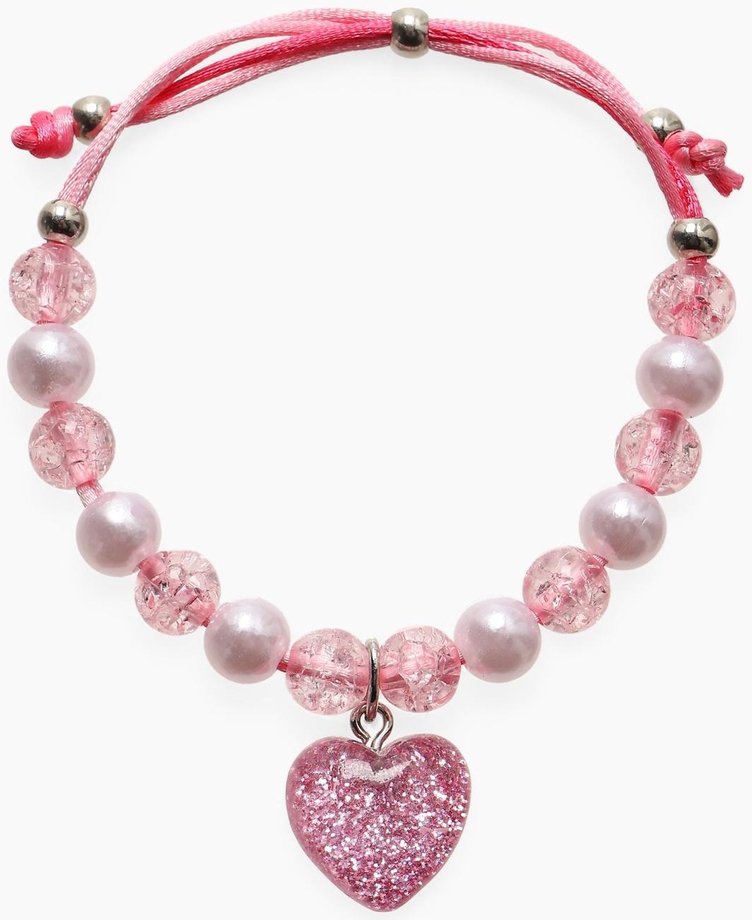 Браслет детский «Выбражулька» на затяжке, сердце с бусинами, розовый