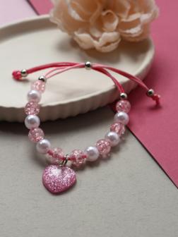 Браслет детский «Выбражулька» на затяжке, сердце с бусинами, розовый