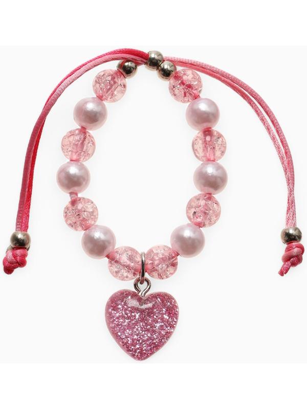 Браслет детский «Выбражулька» на затяжке, сердце с бусинами, розовый