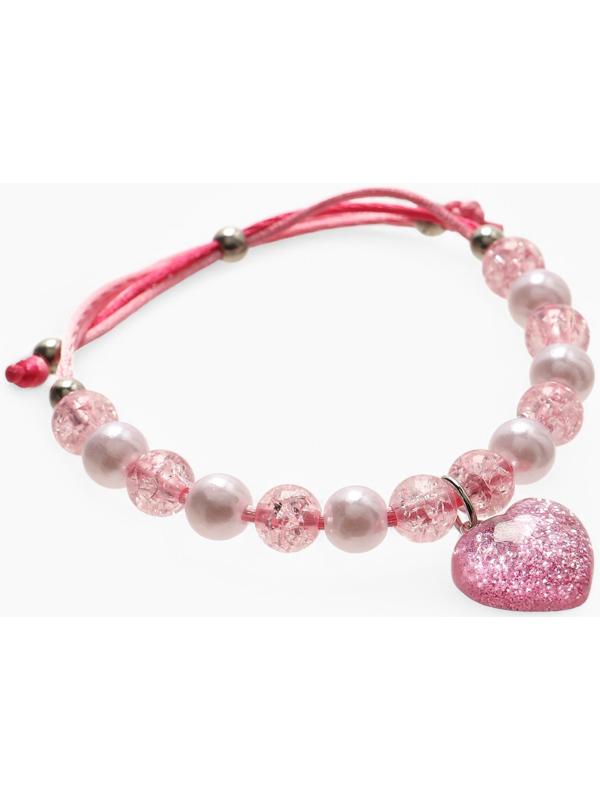 Браслет детский «Выбражулька» на затяжке, сердце с бусинами, розовый