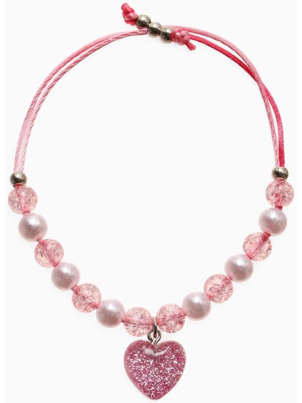 Браслет детский «Выбражулька» на затяжке, сердце с бусинами, розовый