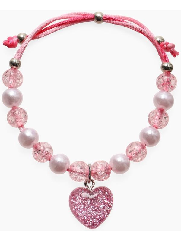 Браслет детский «Выбражулька» на затяжке, сердце с бусинами, розовый