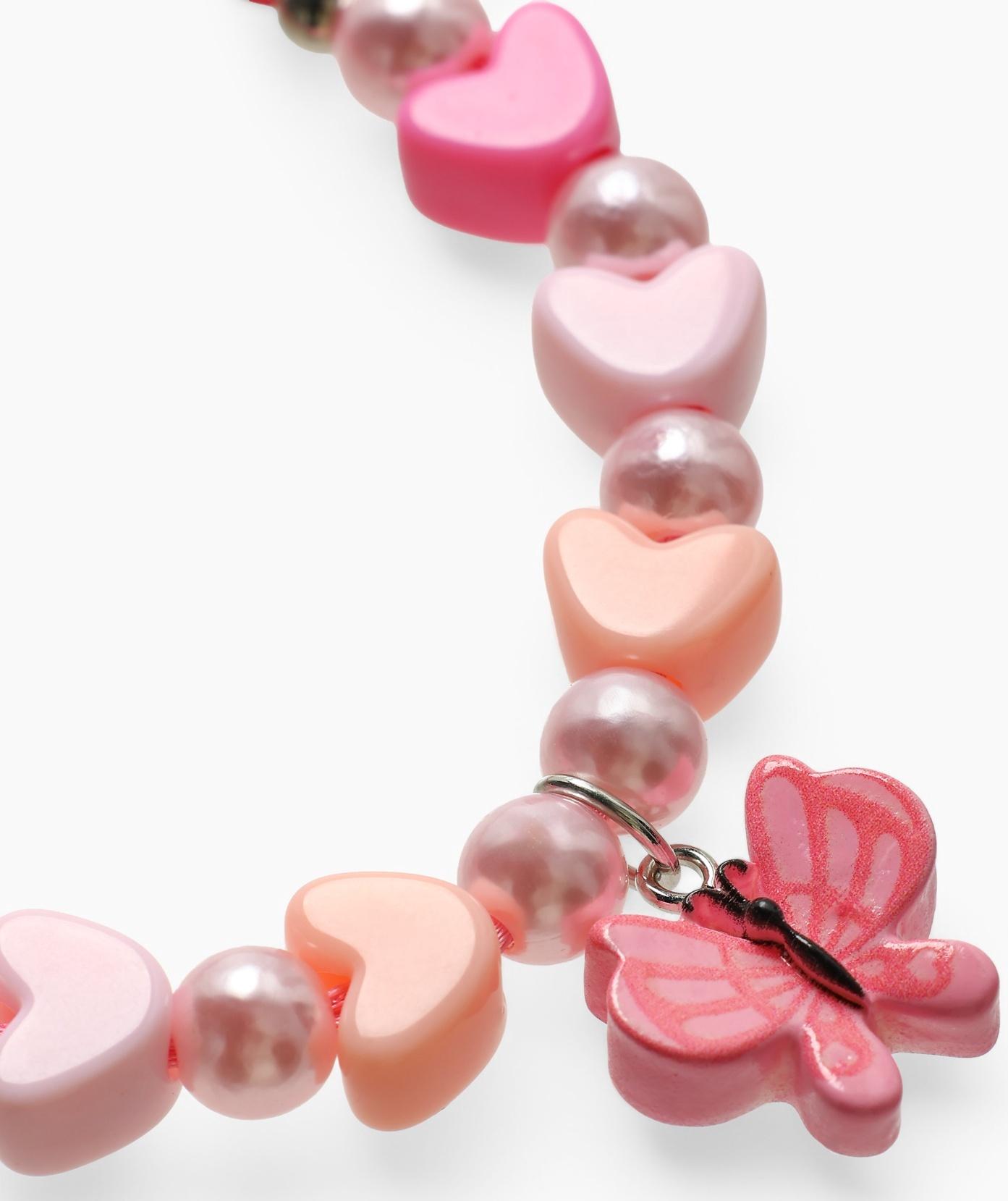 Браслет детский «Выбражулька» на затяжке, бабочка с бусинами сердце, розовый