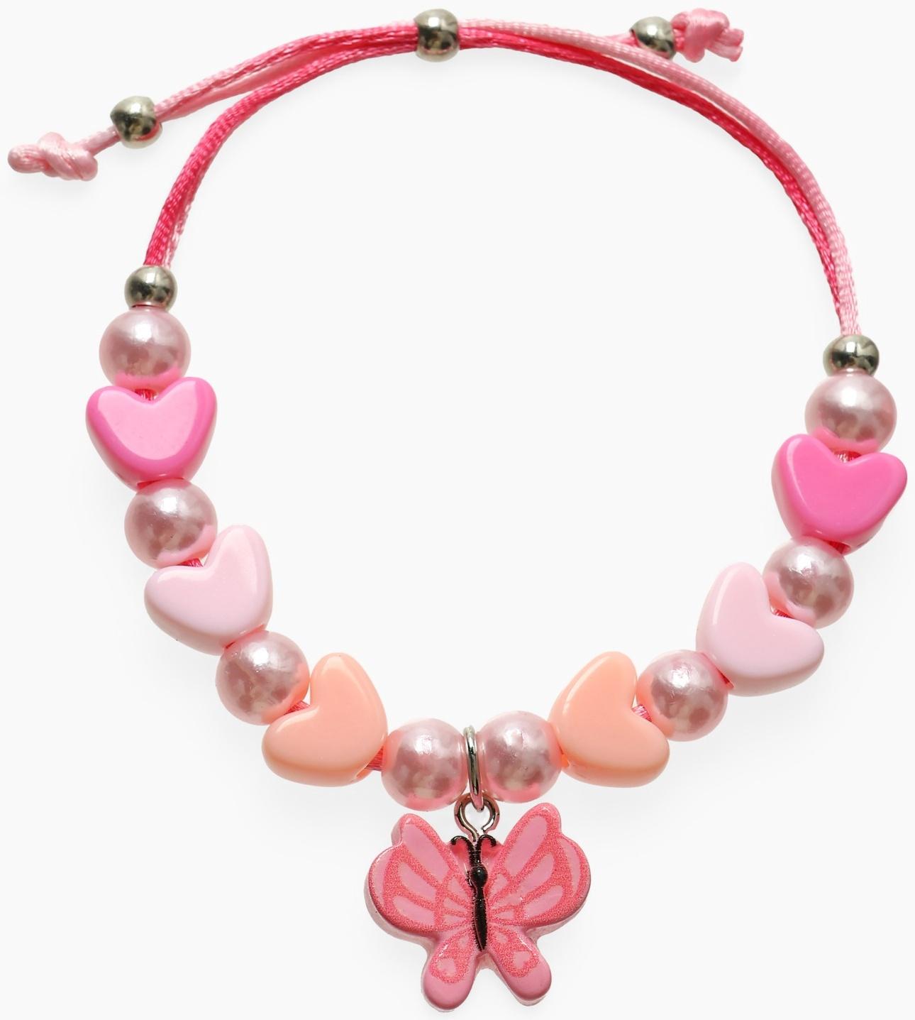 Браслет детский «Выбражулька» на затяжке, бабочка с бусинами сердце, розовый