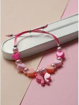 Браслет детский «Выбражулька» на затяжке, бабочка с бусинами сердце, розовый