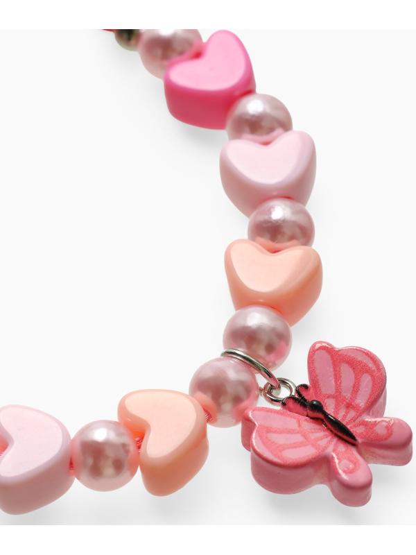 Браслет детский «Выбражулька» на затяжке, бабочка с бусинами сердце, розовый