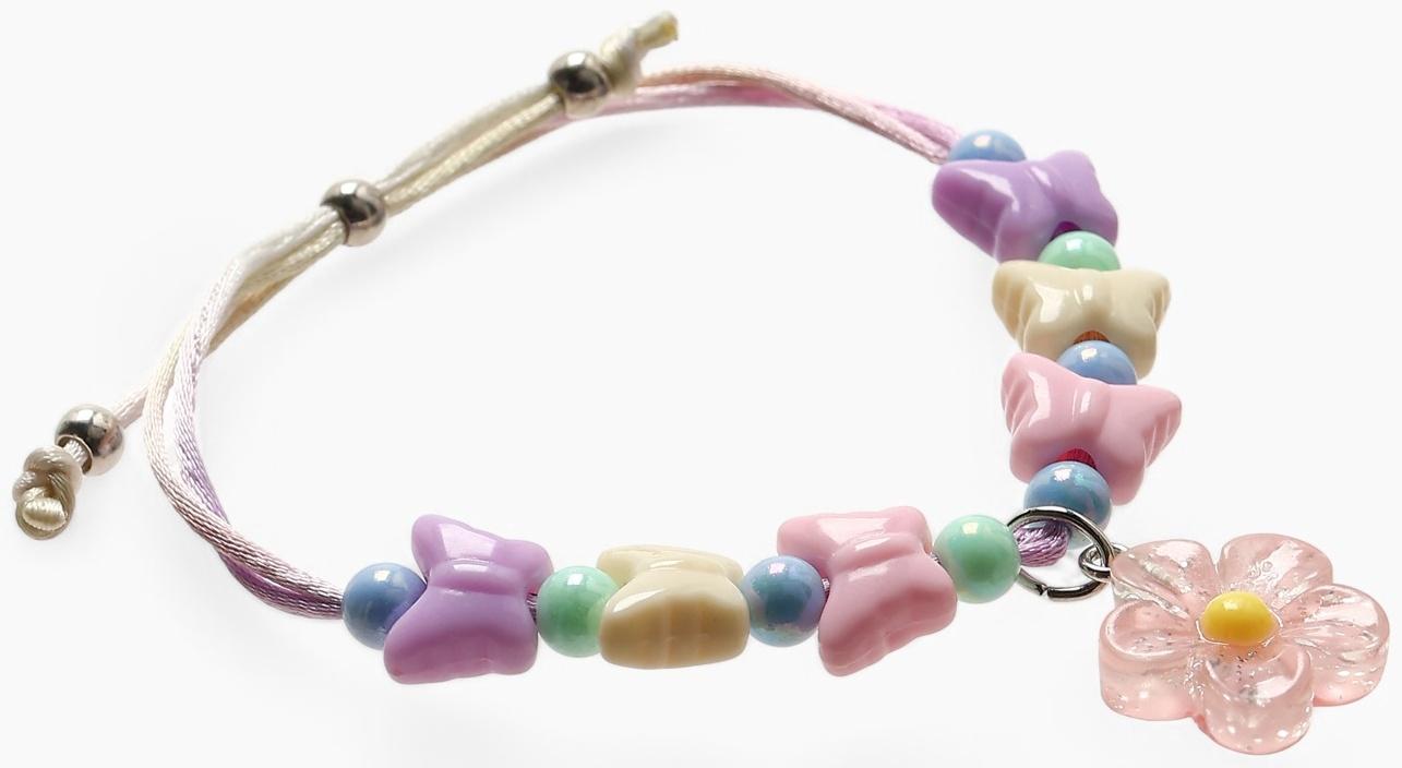 Браслет детский «Выбражулька» на затяжке,, цветок с бусинами бабочки, цветной