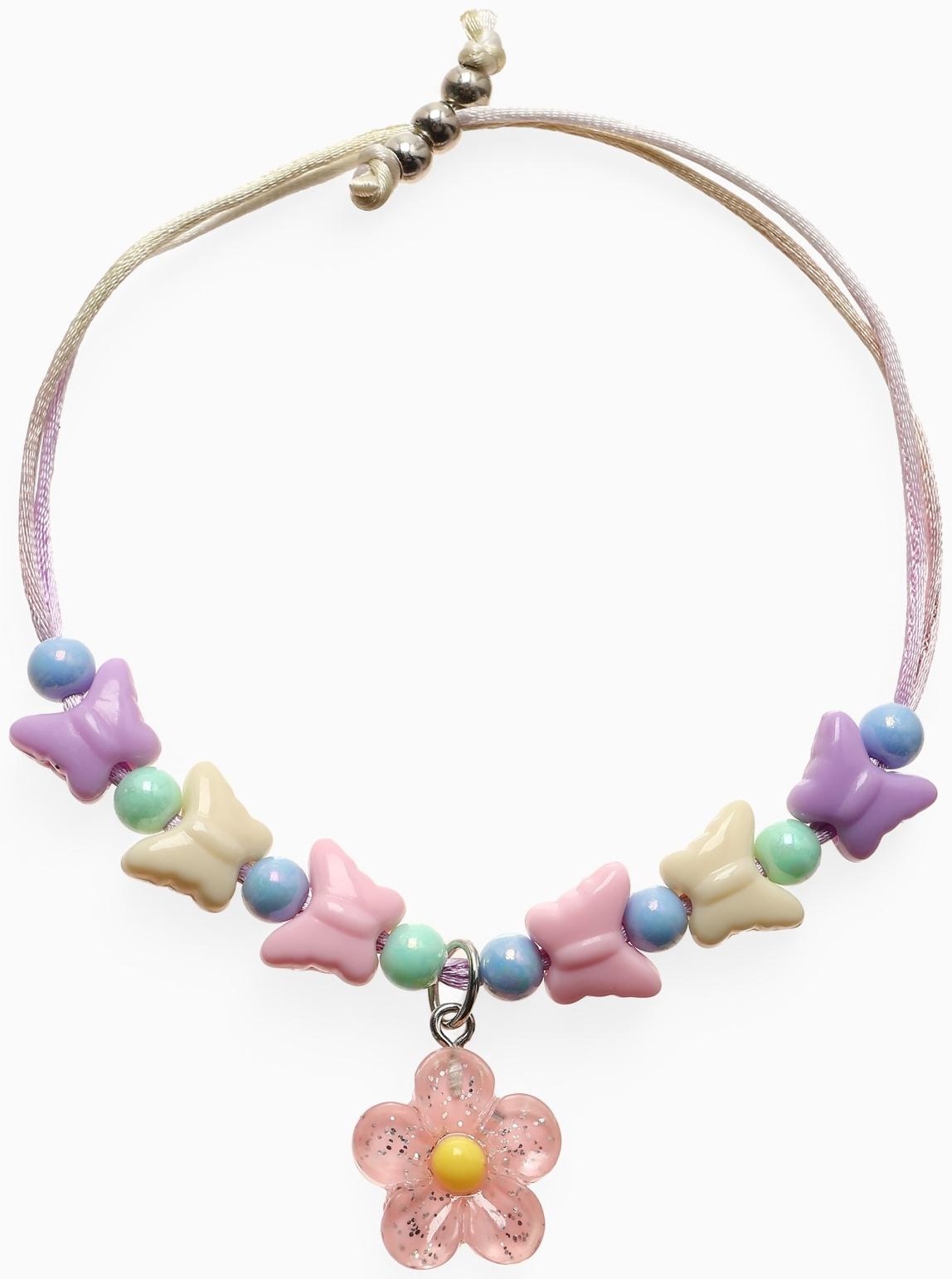 Браслет детский «Выбражулька» на затяжке,, цветок с бусинами бабочки, цветной