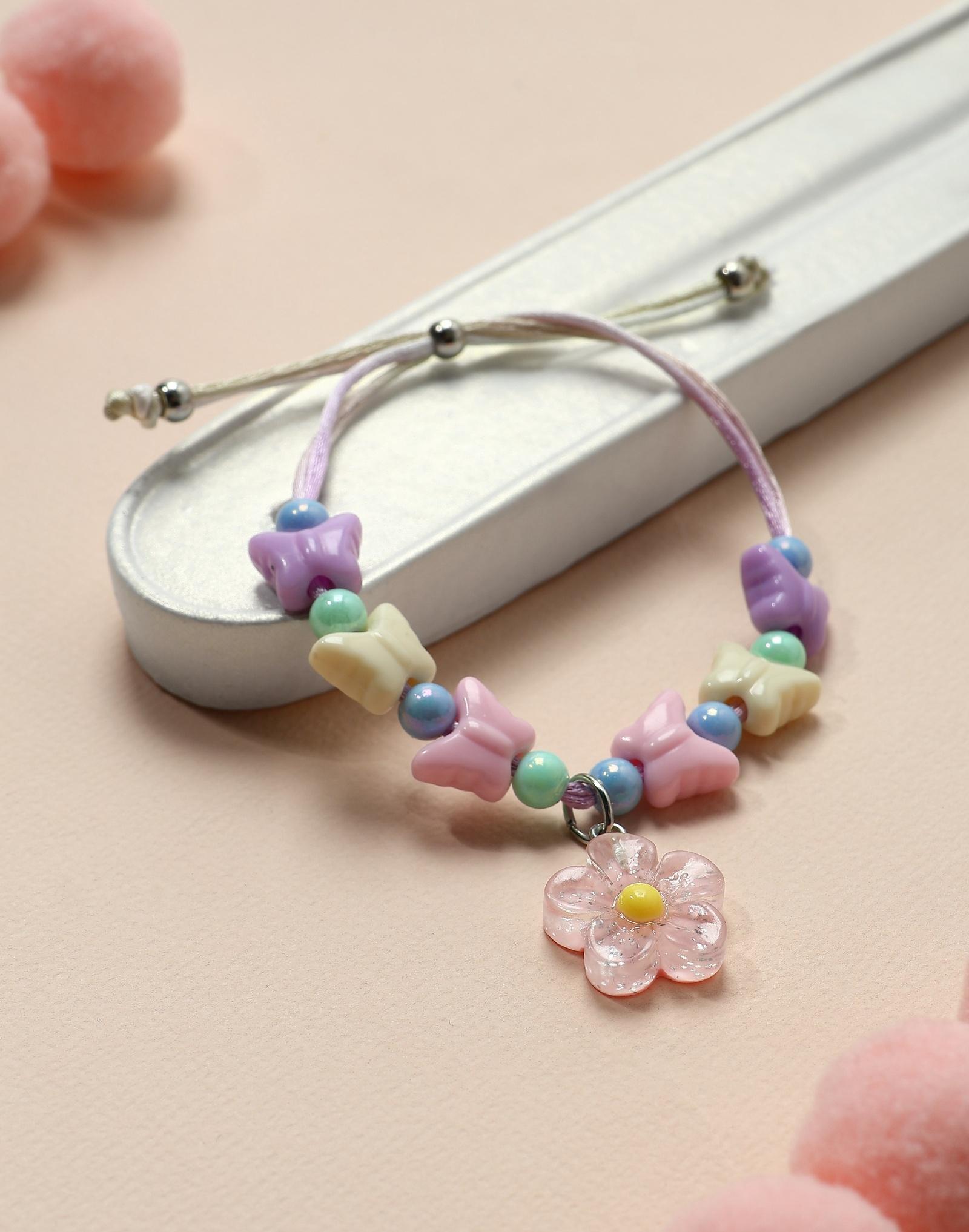 Браслет детский «Выбражулька» на затяжке,, цветок с бусинами бабочки, цветной