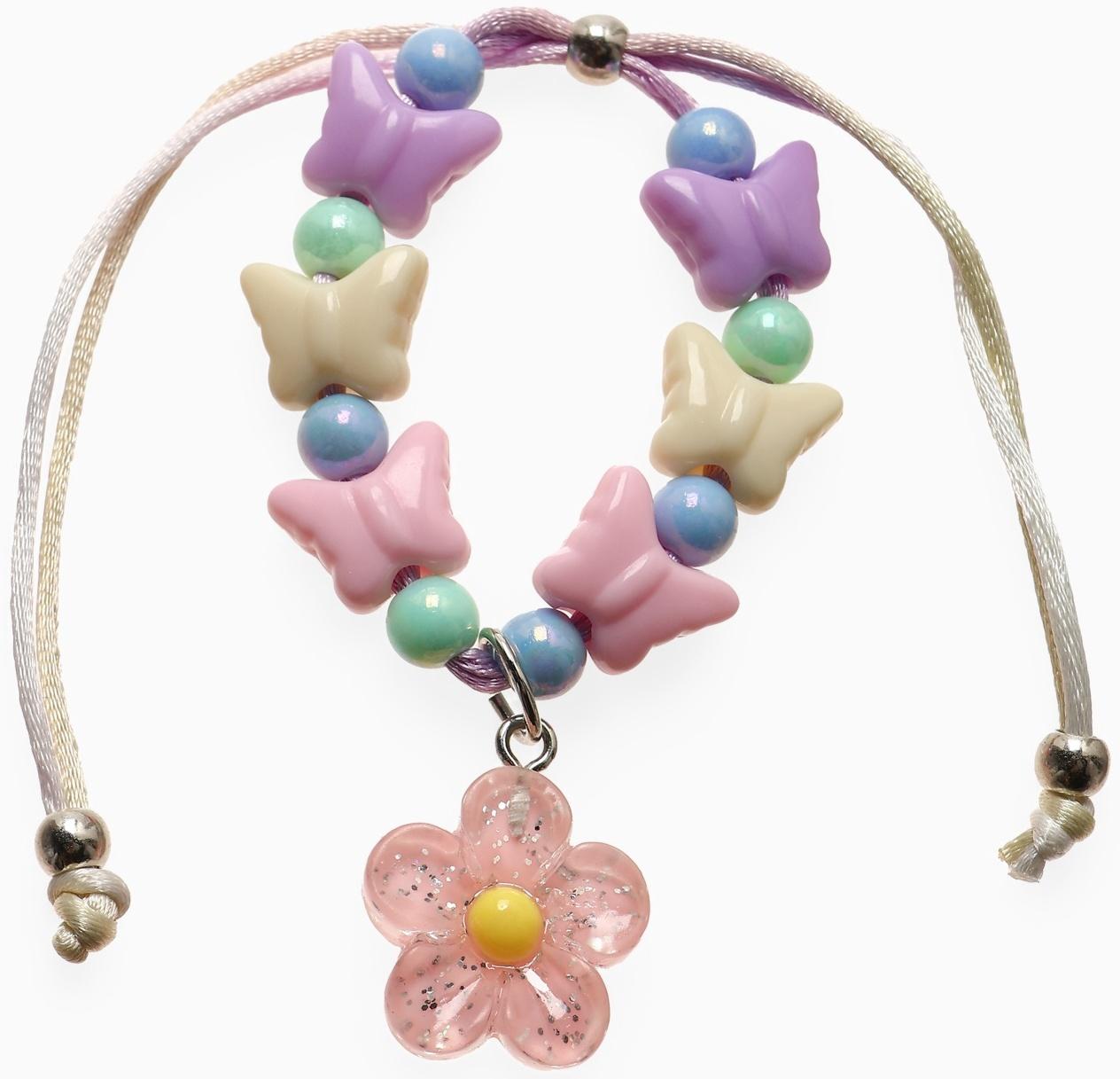 Браслет детский «Выбражулька» на затяжке,, цветок с бусинами бабочки, цветной