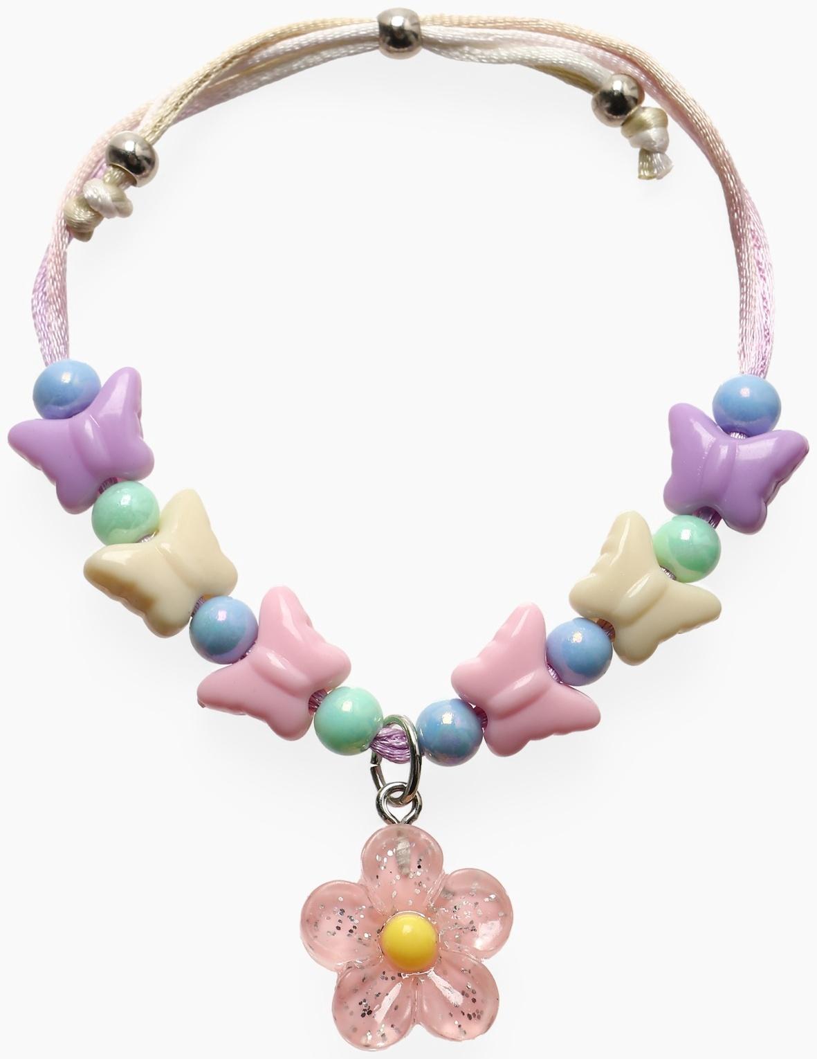 Браслет детский «Выбражулька» на затяжке,, цветок с бусинами бабочки, цветной