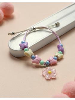 Браслет детский «Выбражулька» на затяжке,, цветок с бусинами бабочки, цветной